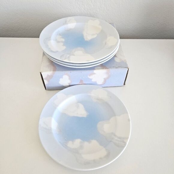 Nick & Nora (Set Of 4) Box 222 Fifth Cloud Nine Porcelain Salad Snack Plates - Picture 1 of 6